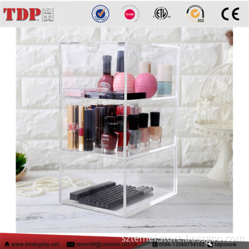 Makeup Display Organiser Box Acrylic Cosmetic Lipstick Brush Holder w/ 3 Drawers
